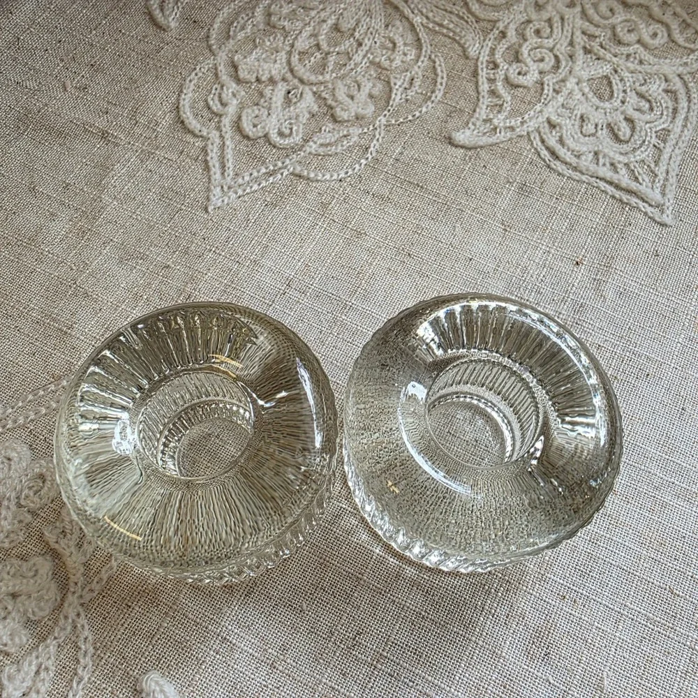 Taper Candle Holders Clear Ribbed Glass MCM Brutalist Set of 2 Minimalist
